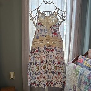 Umgee Cream Lace-Trim Floral Mini Dress with Multicolor Print
